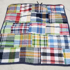 Pottery Barn Kids Blue White Multicolored Madras Plaid Quilted Euro Pillow Sham